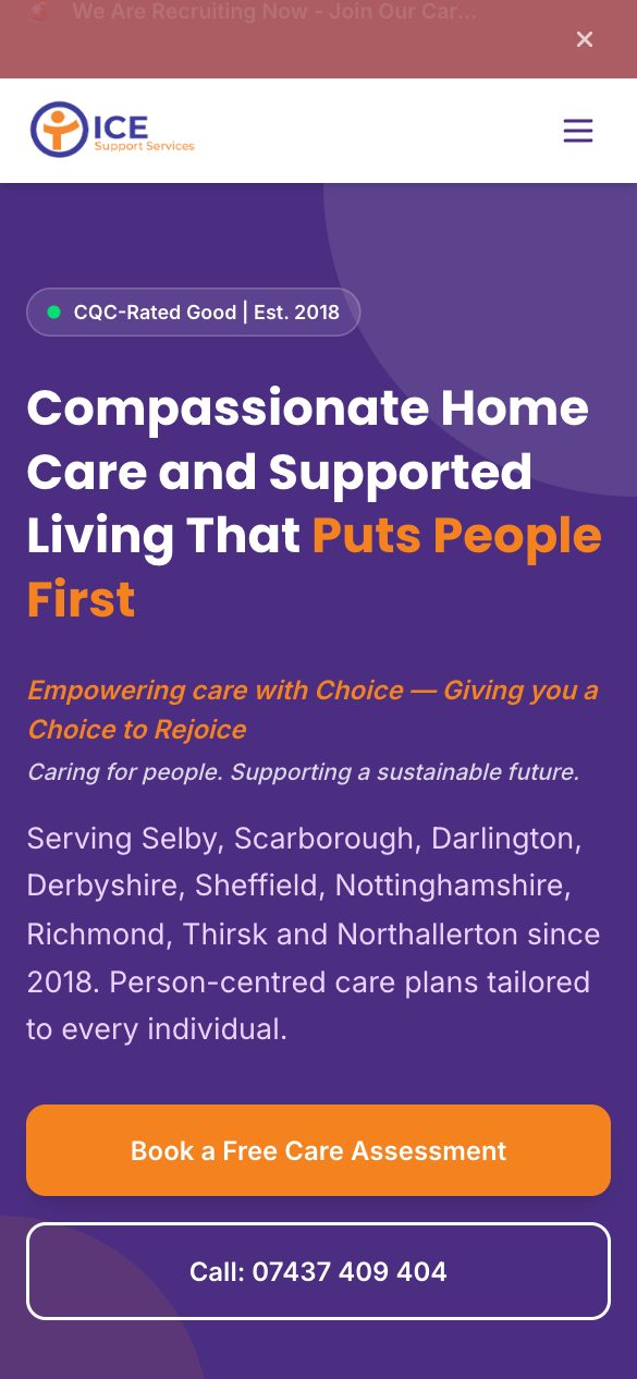 ICE Support Services mobile website design